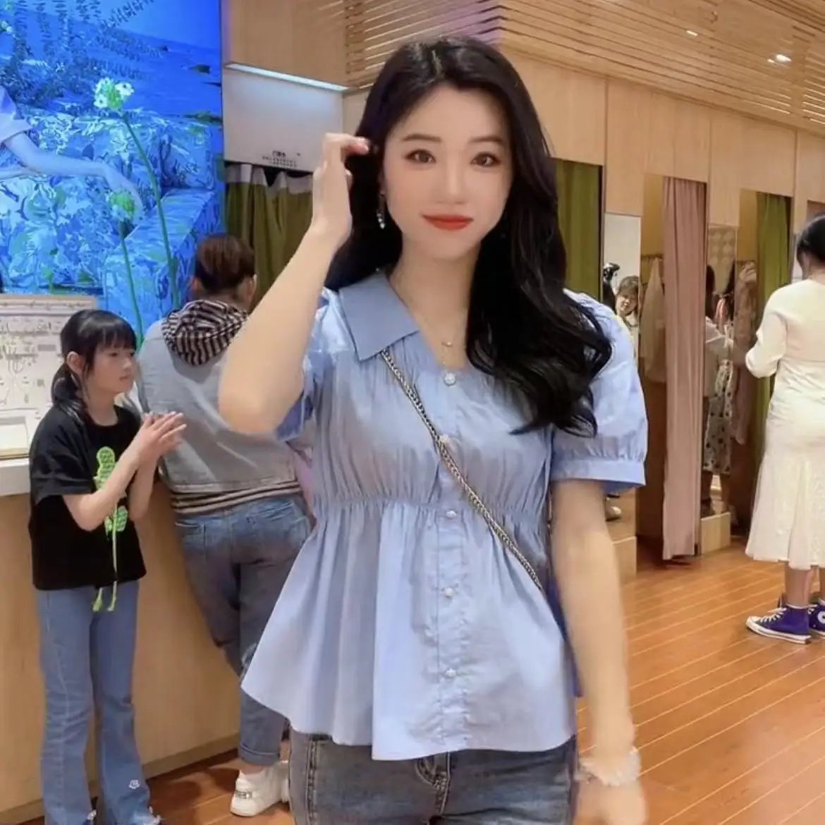 

Рубашки с коротким рукавом, женская кружевная булавка, свободная блузка для отдыха, каваи, женская, милая, студенческая, девичья, студенческая, художественная, на каждый день