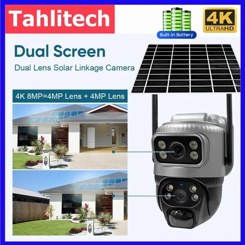 

V380 Dual Lens 4G Camera Solar PIR Human Detection Night Vision Waterproof Security Video IP Camara 8MP 4K Battery CCTV Monitor