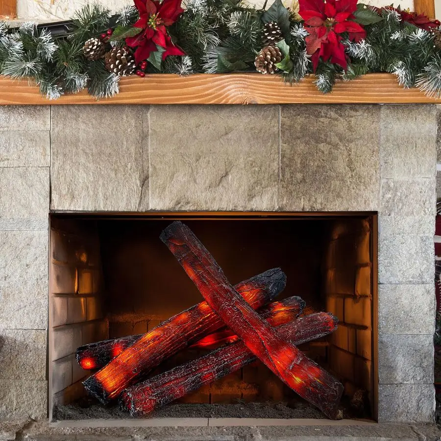 

4 шт. 16-дюймовые беспламенные светодиодные светильники-имитации дров с реалистичным пламенем для кемпинга, декоративные беспламенные LED-светильники-дрова для использования в помещении и на улице