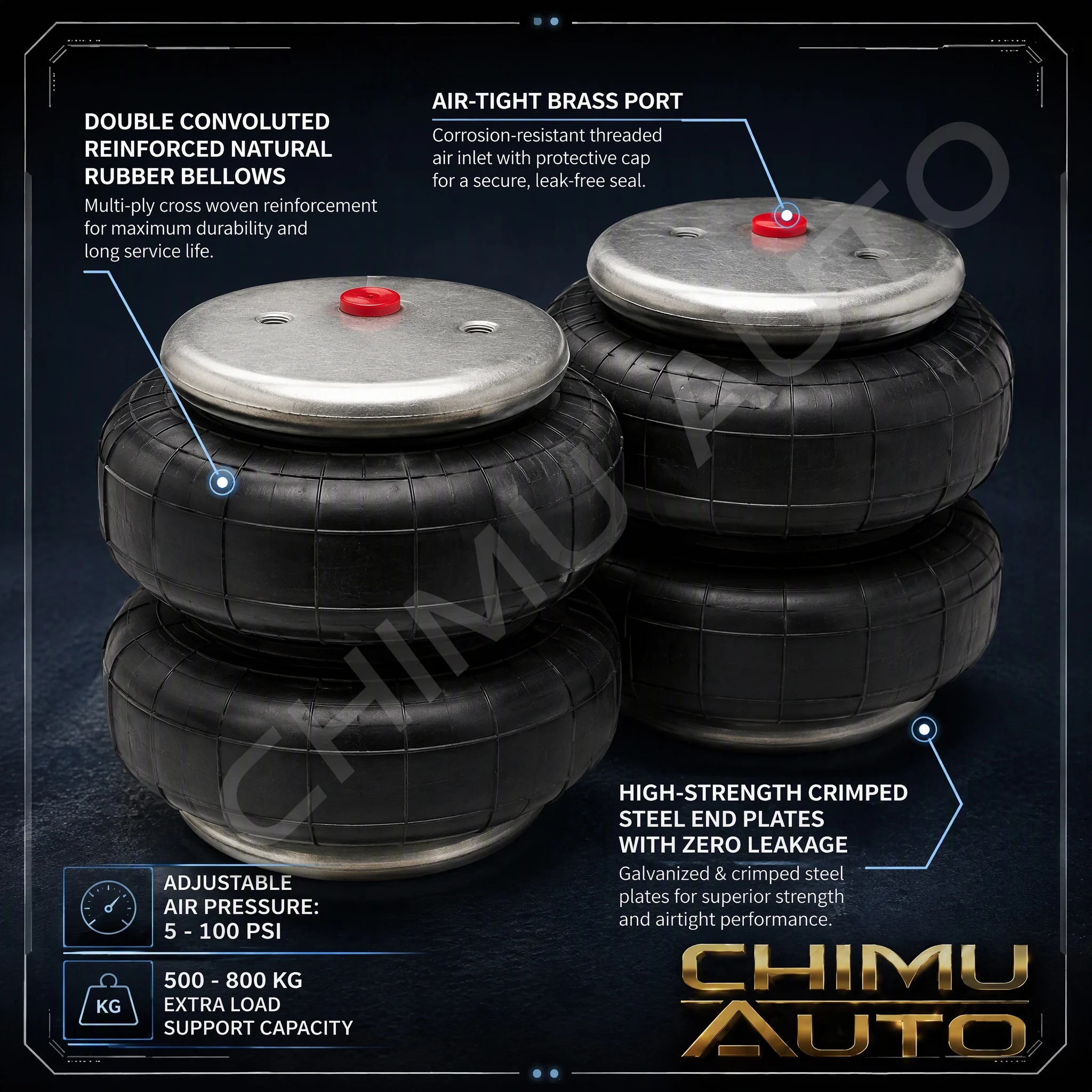 【CHIMU AUTO】For Ford Ranger T9 2022+ Rear Air Spring Suspension Kit Helper Bag Load Leveling Towing Brackets Full Set