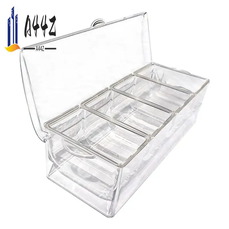 

A44Z-Ice Chilled Condiment With 4 Containers, Condiment Server With Separate Lids, Serving Tray Platter