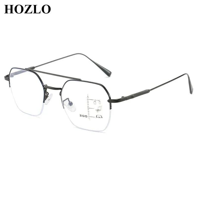 New Alloy Double Bridge Pilot Anti Blue Light Women Progressive Reading Glasses Men Look Near Far Hyperopia Presbyopia Spectacle