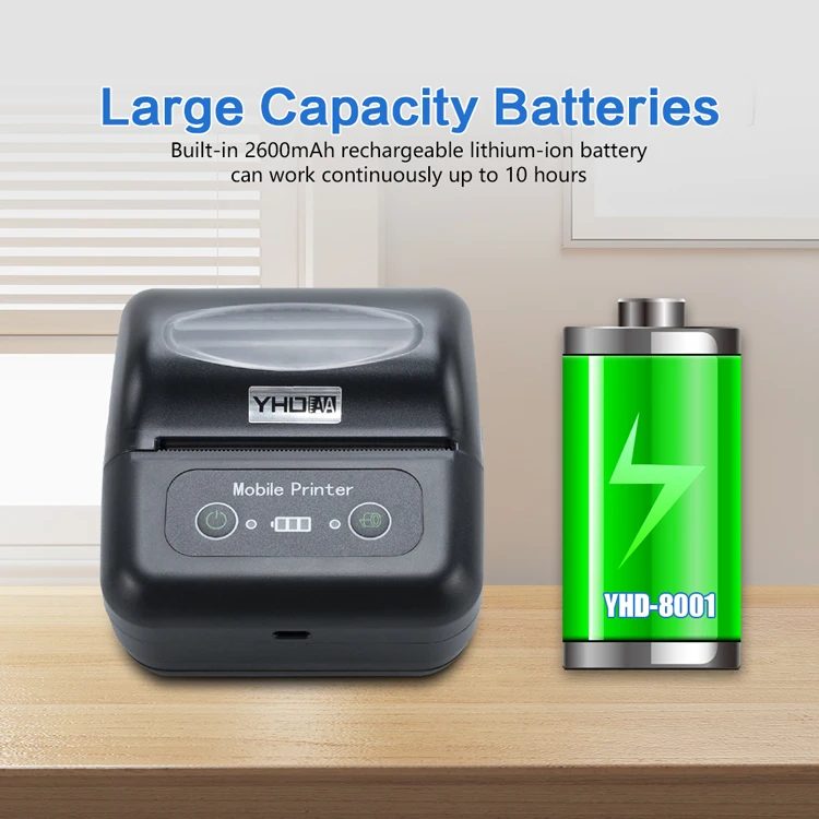 YHD-8001 Portable Handheld Bluetooth Wireless Bill Ticket Printer 80mm Pos Inkless Direct Thermal Receipt Printer - Image 5
