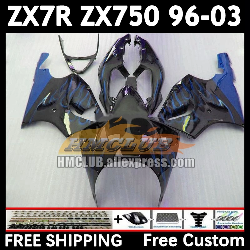 Body Kit For KAWASAKI NINJA ZX-7R ZX-750 1996 1997 1998 1999 blue flames 161No.134 ZX 7R 750 7 R ZX750 ZX7R 00 01 02 03 Fairing