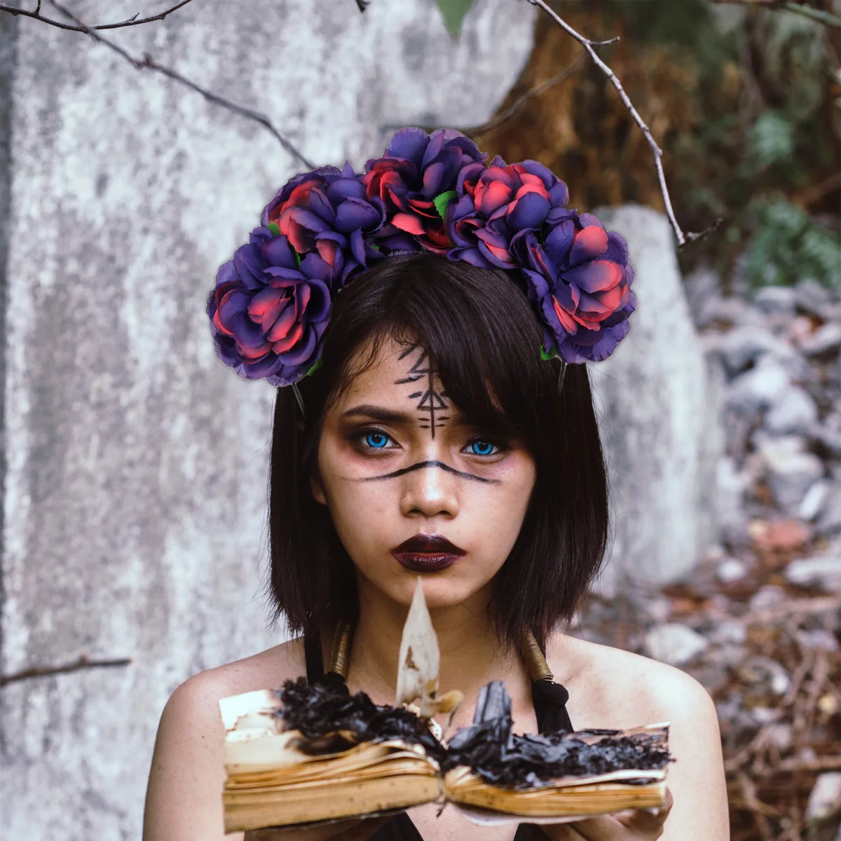 

Floral Rose Crown Flower Halloween Headdress Elegant Costume Party Headband for Women Photo Prop