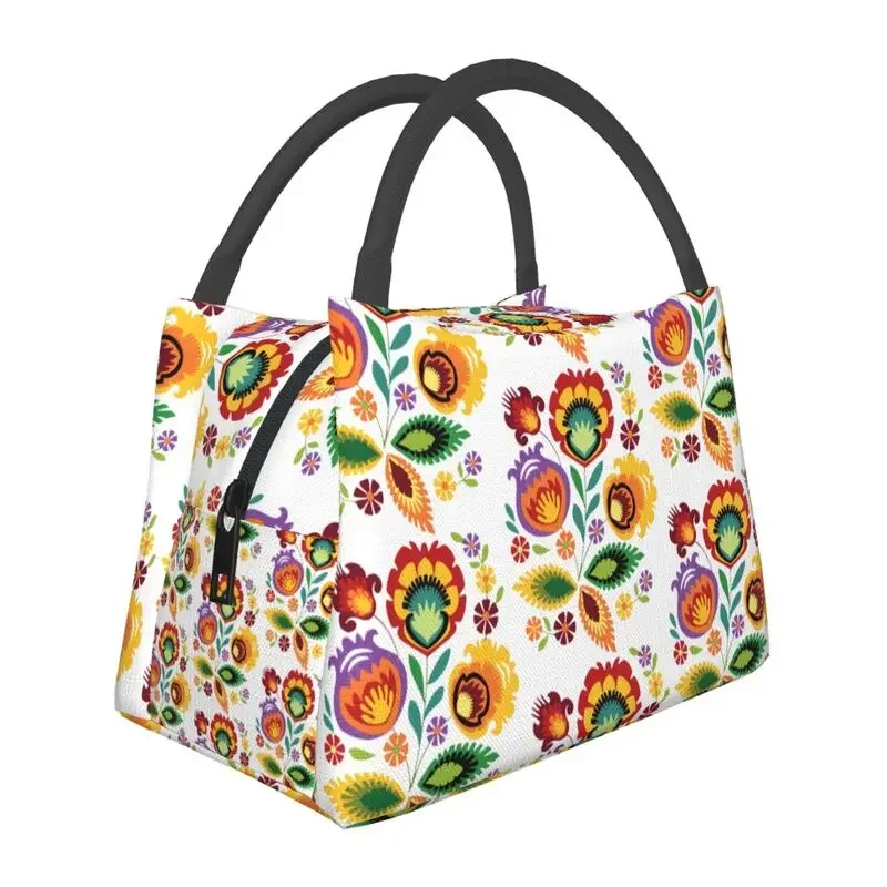 Polish Folk Flowers Lunch Bag Men Women Thermal Cooler Insulated Poland Floral Art Lunch Box for School Work Picnic Food Tote