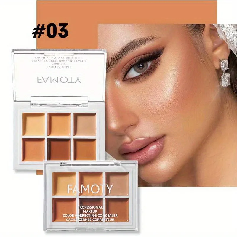 Long-Lasting Corretivo Paleta, impermeável, Não-Peeling Contorno pal Corretivo, 6 Cores