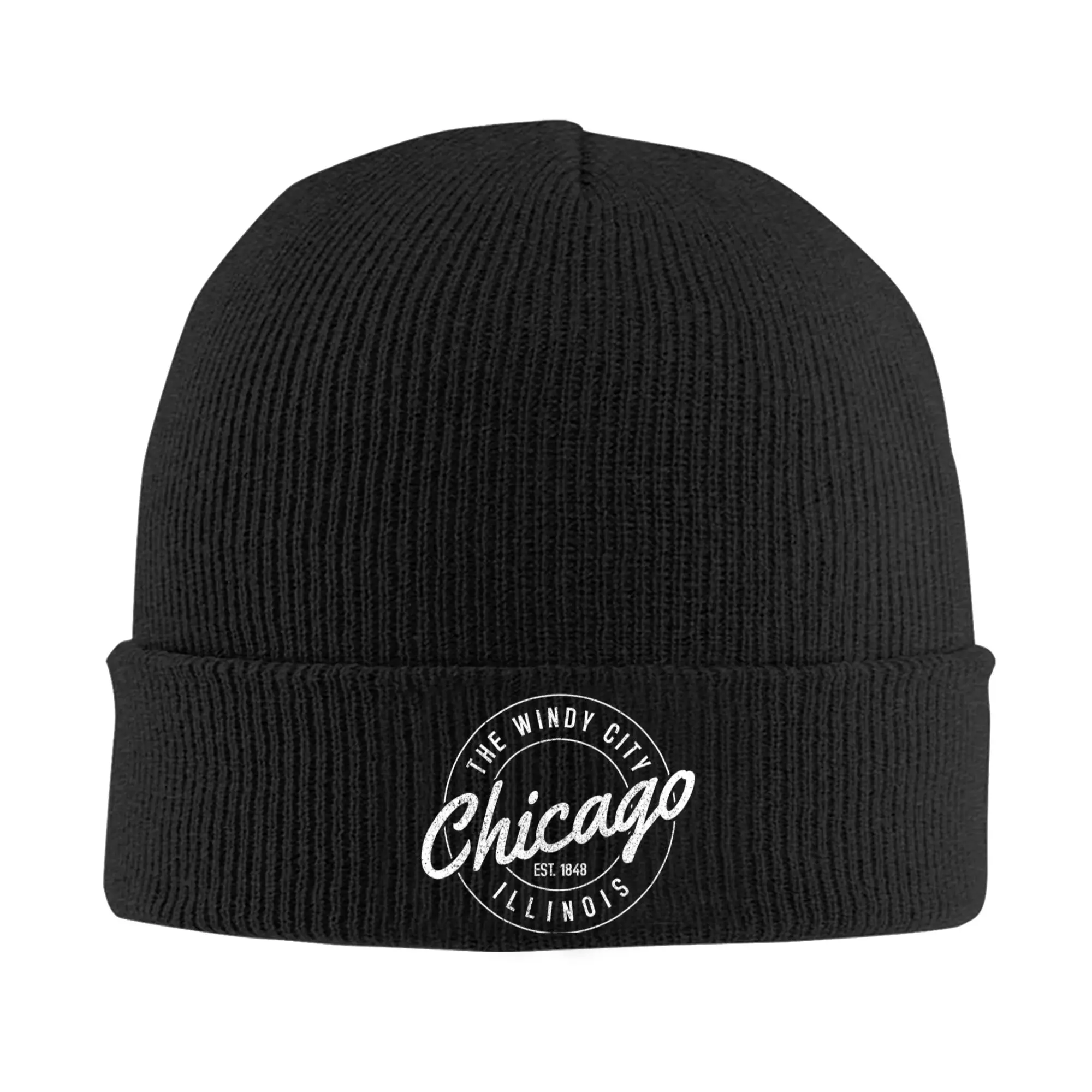 Chicago Windy City Est. 1848 Illinois Knitted Hat Beanie Autumn Winter Hat Acrylic New Arrival Souvenir Gift Cap Men Women Gifts