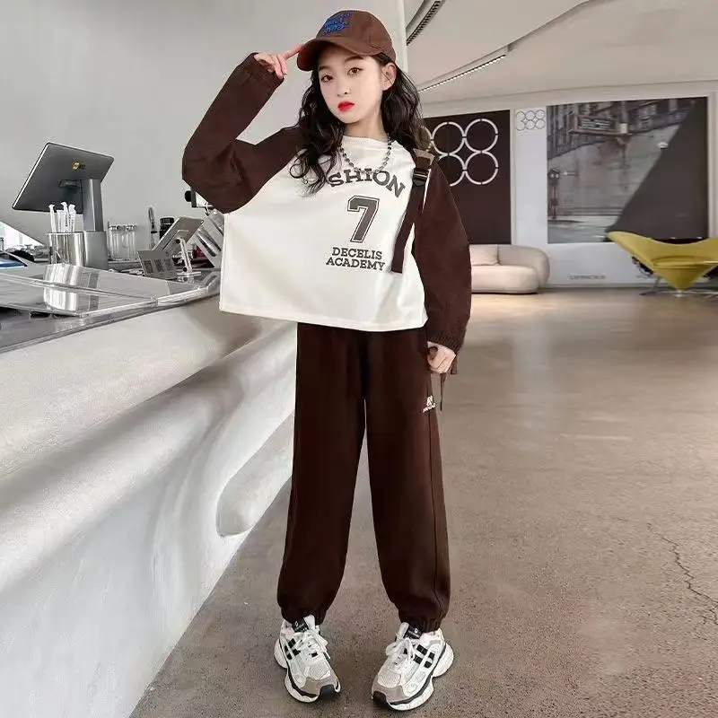 Autumn Winter New Kids Tracksuit Children Girls Clothes Casual Sweatshirt T-Shirt + long Pant Suit Teenager 4 6 8 to 10 12 Year