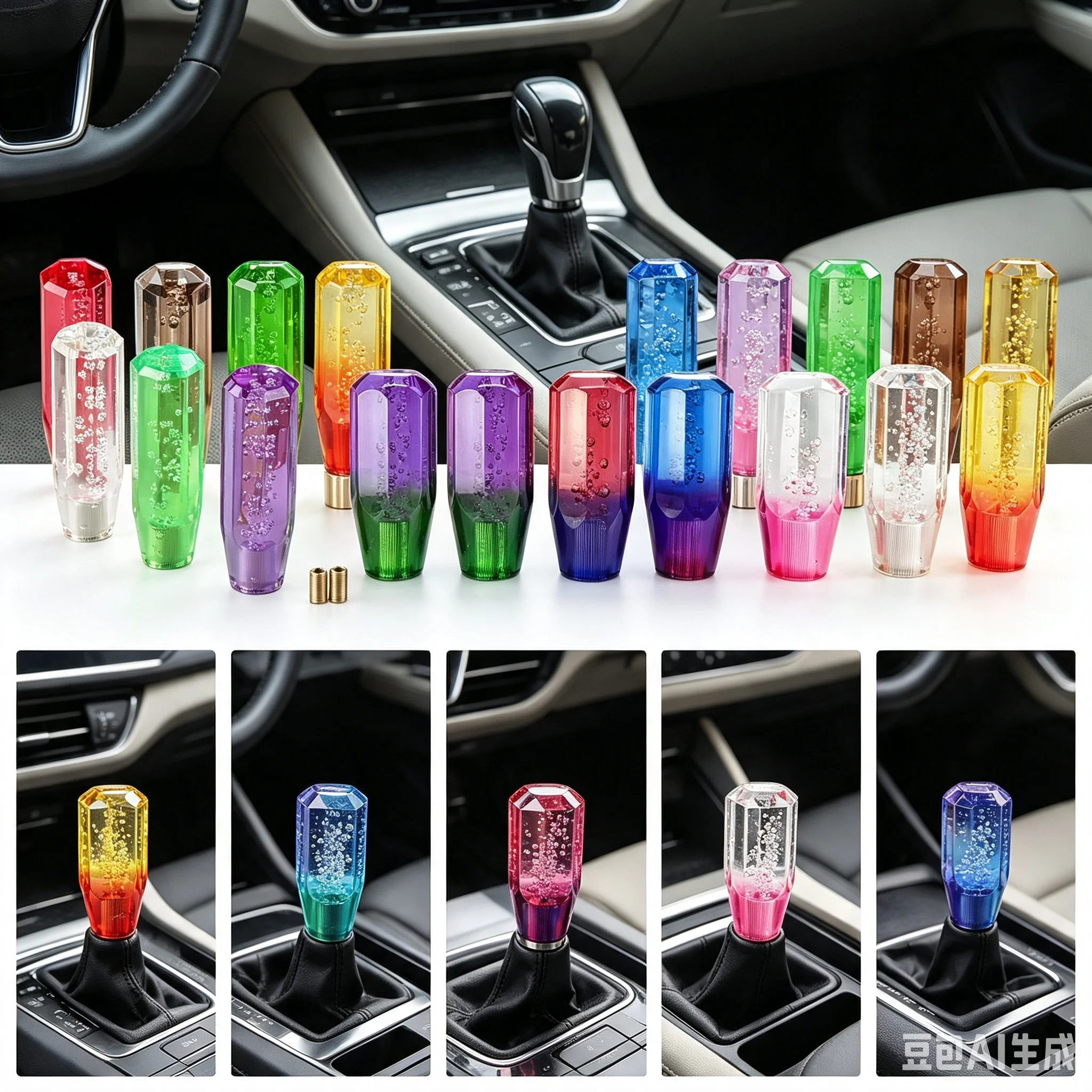 Universal 10cm 2 Colors Car Stitching Color Multicolor Gear Shift Knob Crystal Bubble Gear Shift Knob Colorful Shifter Lever