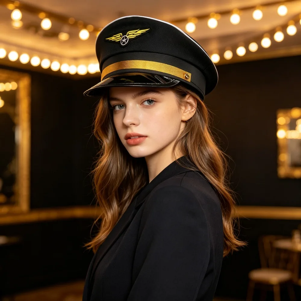 European and American White Embroidered Navy Hat Party Sailor Hat Fun Flat Top Military Hat