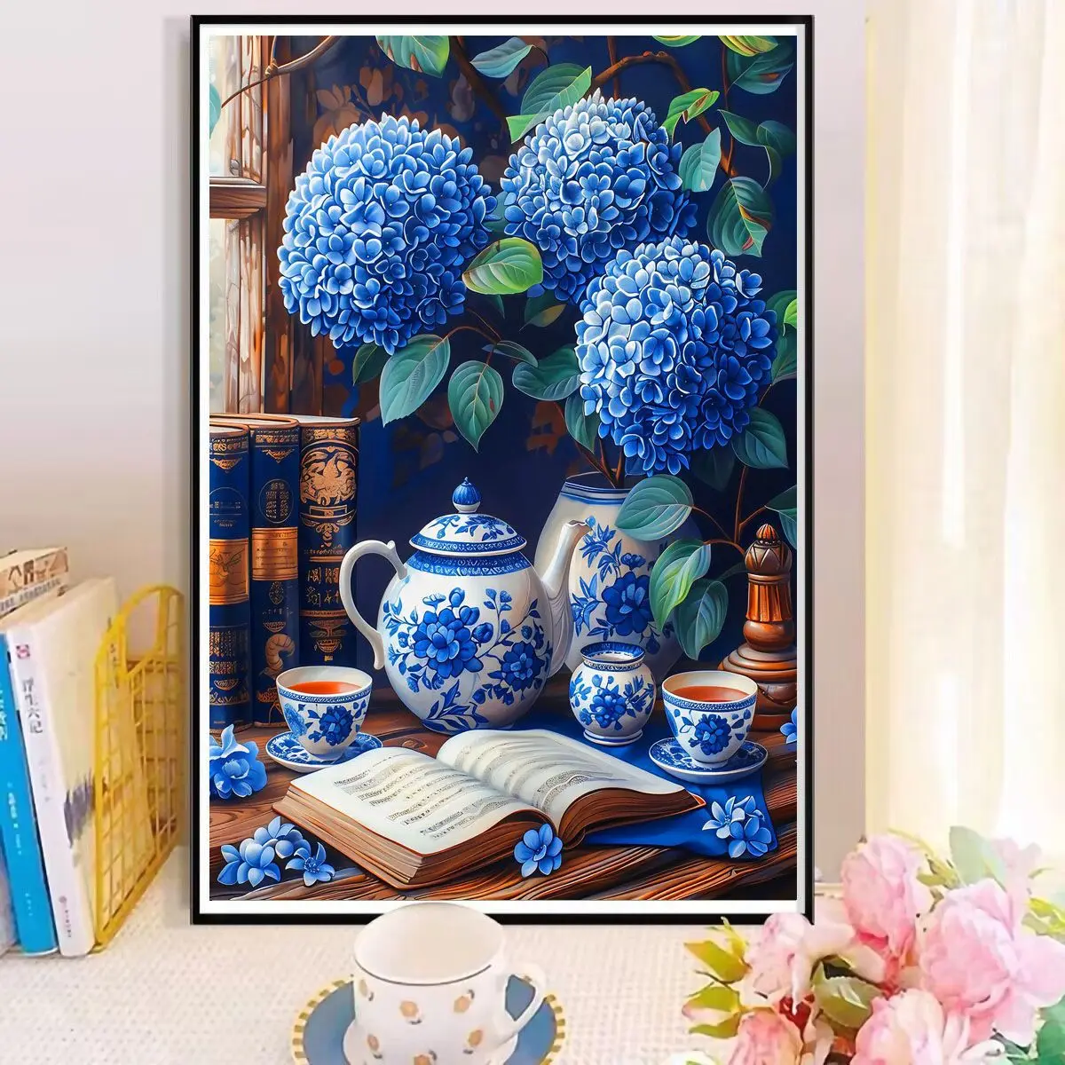 11CT 9CT Blue Flowers Book Embroidery DIY Chinese Style Printed Kits Cross Stitch Thread Needlework Sets Home Decor Crafts