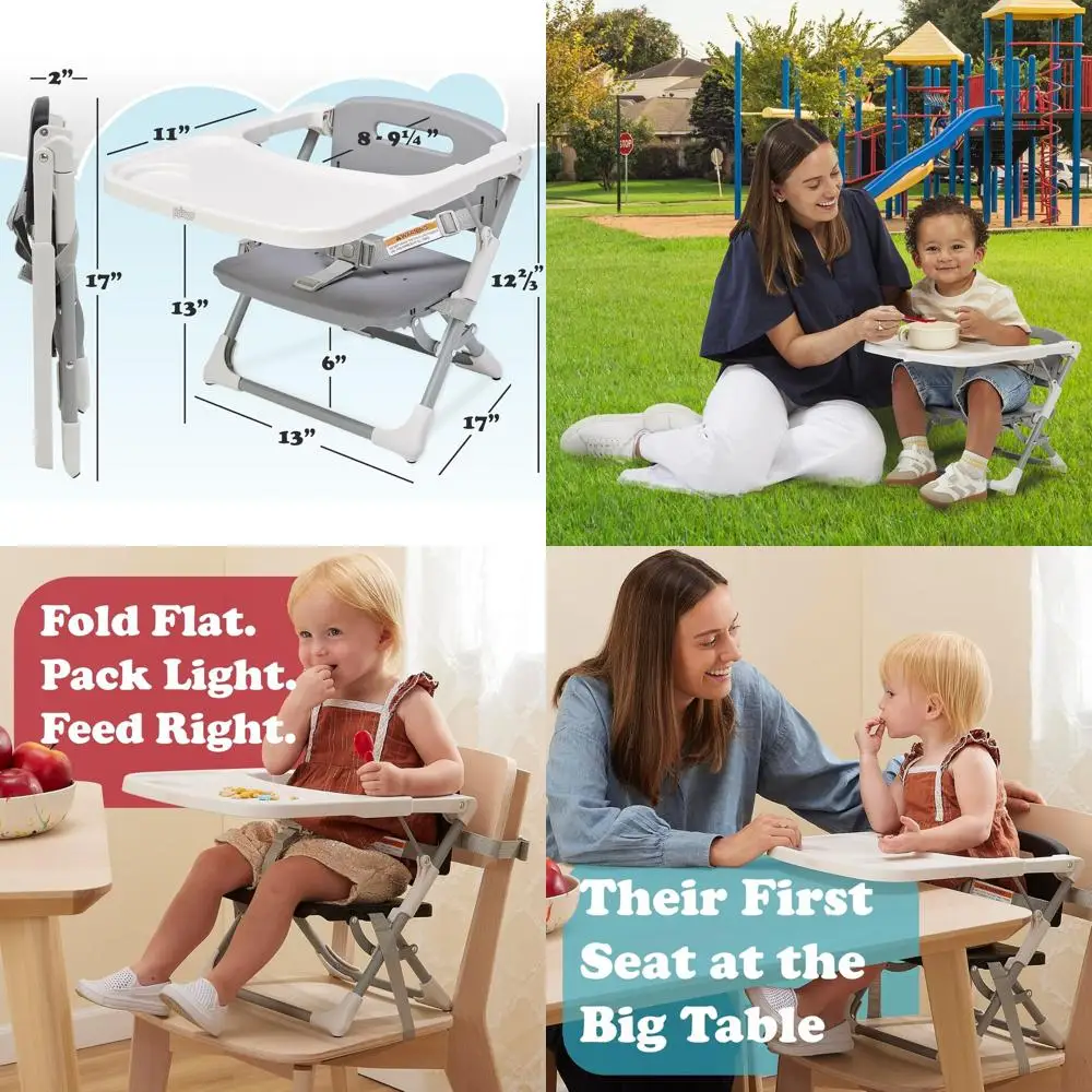 

Portable Baby Seat with Safety Harness, Adjustable Tray, and Dishwasher-Safe Accessories
