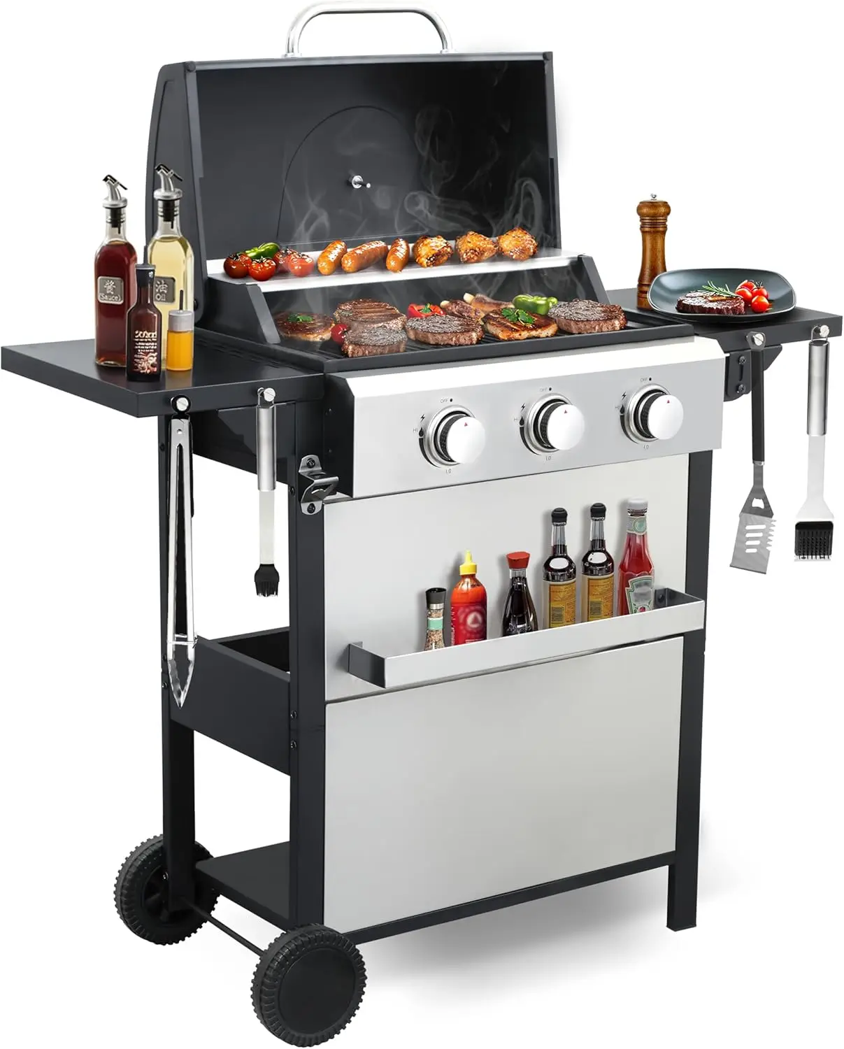 

3-Burner Propane Gas Grill with 30,000 BTU Output - Enamel Cooking Grids, Easy-Clean Grease Management & Even Heat Distribution