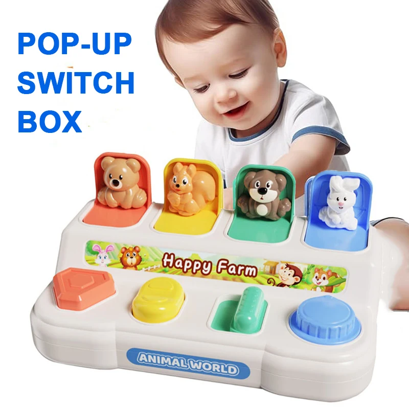Montessori Baby's Hide-and-seek Toy Game Finger Dexterity Safe Pop-up Switch Box Early Education Pop-up Cute Animal Button Toy