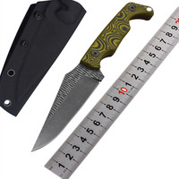 Hand Forged 1095 High Carbon Steel Tactical Knife, G10 Handle Straight Camping Knife, Sharp Outdoor Survival Tool with K Sheath