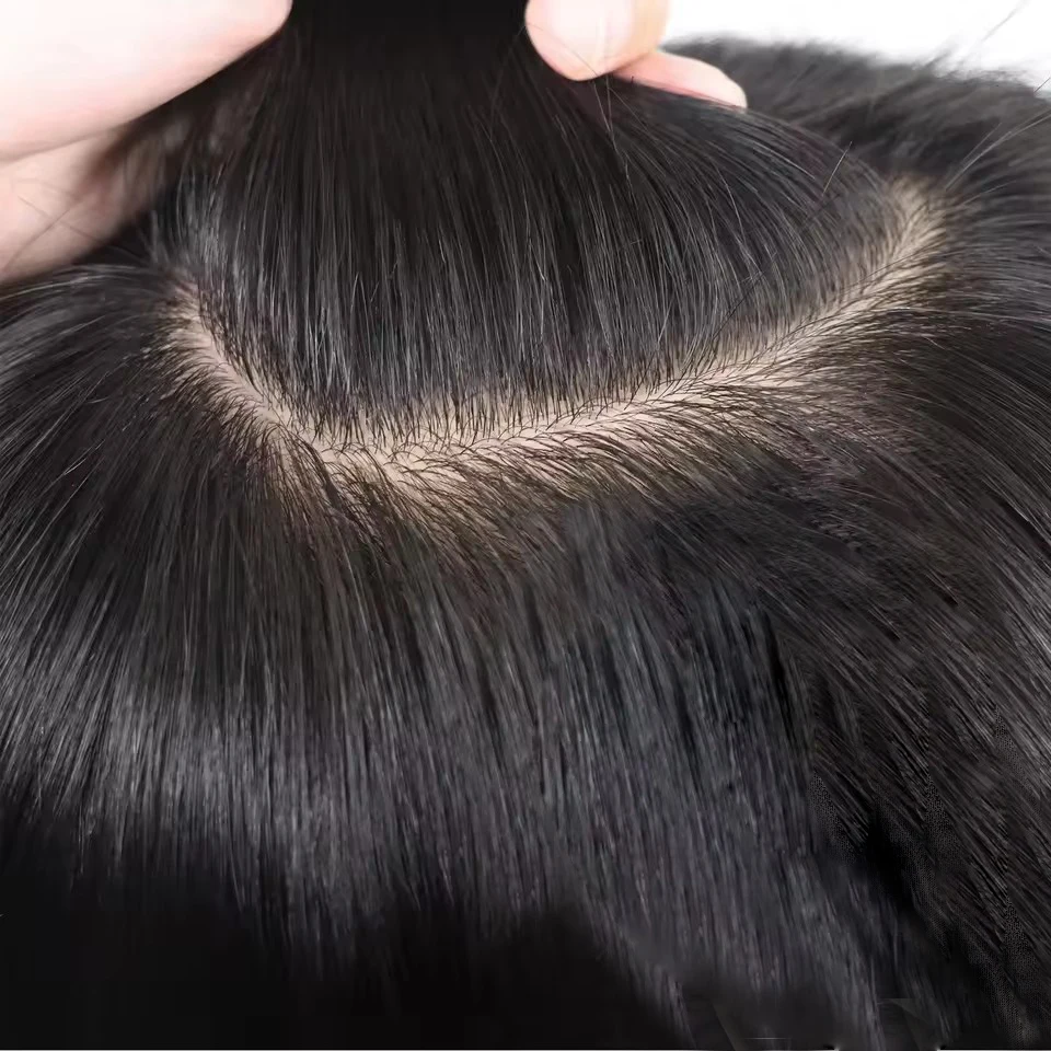 Realistische M-Spitzen-Seidenbasis mit Diamantnetz Herrenperücke, natürlicher Haaransatz, Herren-Toupet, langlebiges 100% Echthaar-System, Herren-Haarteile – Detail 4