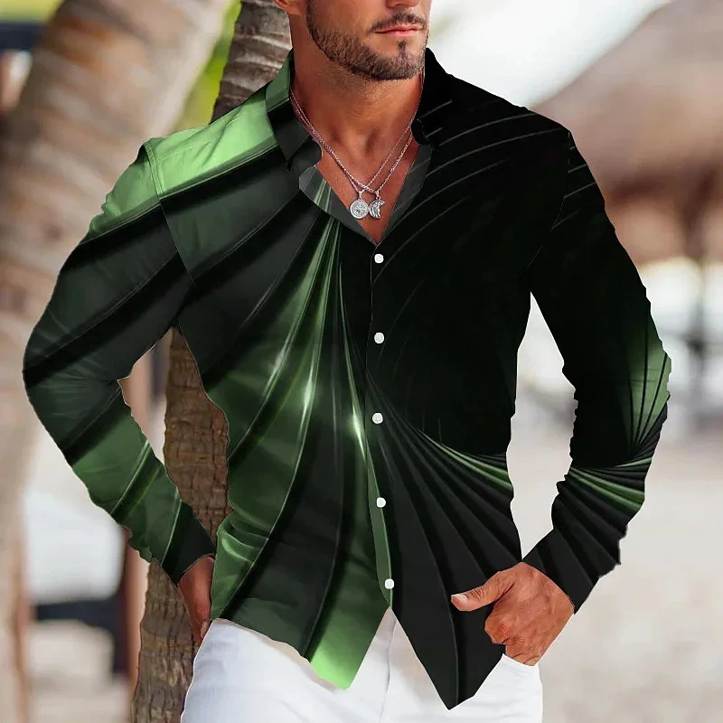 Camicie Hawaii a righe stampate da uomo a maniche lunghe Camisa Holiday Party top camicia oversize per uomo camicetta Harajuku abbigliamento femminile