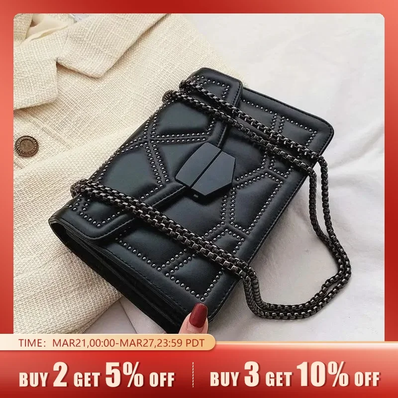 

Vintage Rivet Chain Small Shoulder Bags For Women Flap PU Leather Fashion Small Square Crossbody Bag Designer Handbag Leisure