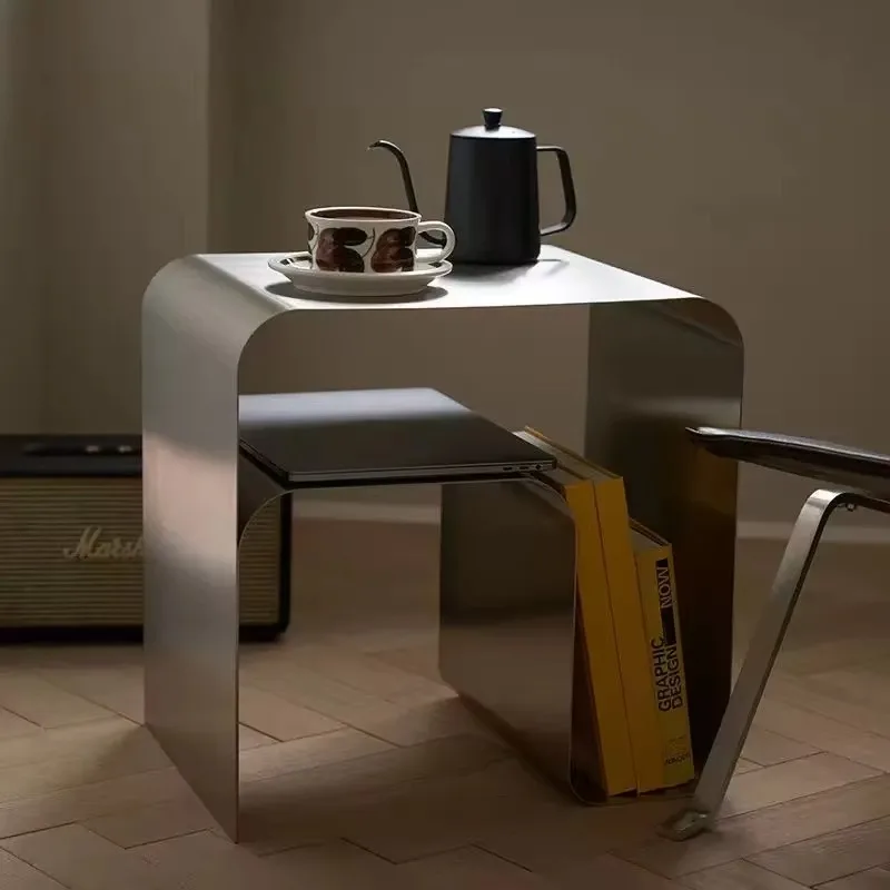 Modern Stainless Steel Coffee Table Integrated Locker Adjustable Height - Living Room Furniture