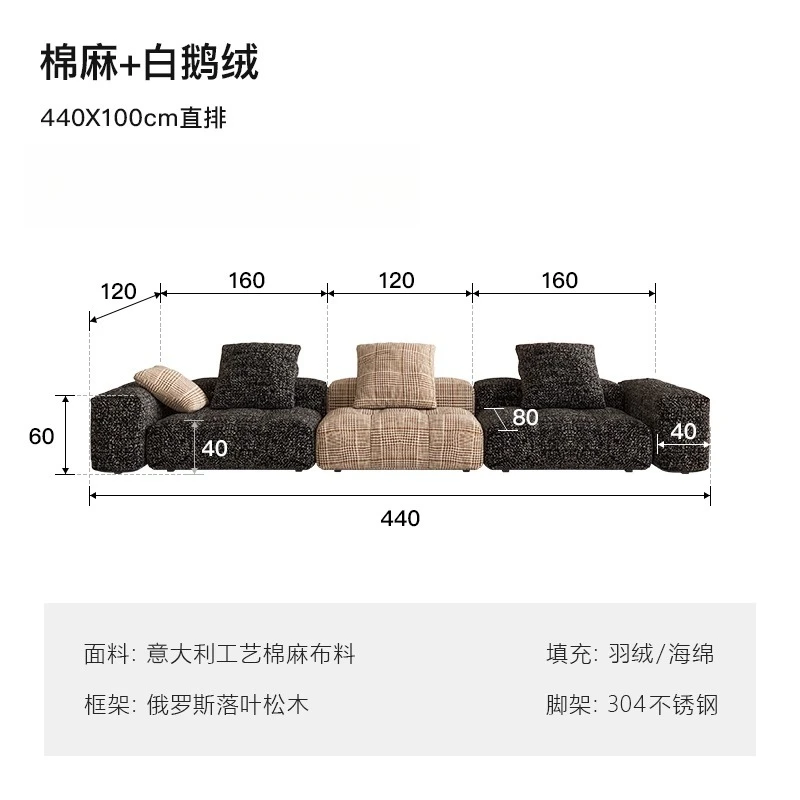 Sofá de tela de lujo ligero, módulo combinado para sala de estar, villa, sofá de algodón y lino