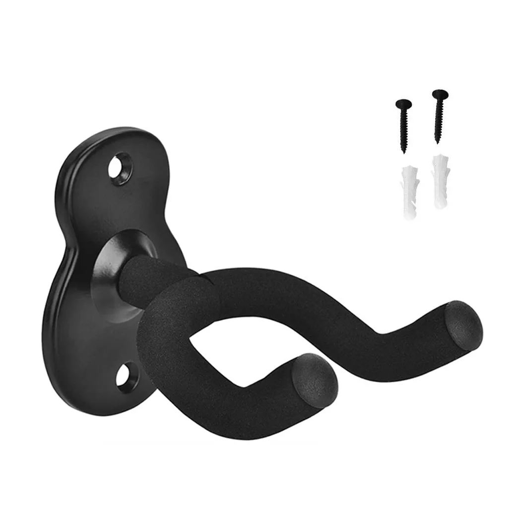 Guitar Wall Mount Hanger Hook Acoustic Electric Bass Guitar Wall Hook Hanger Black Metal Holder Hanger 1 Pack