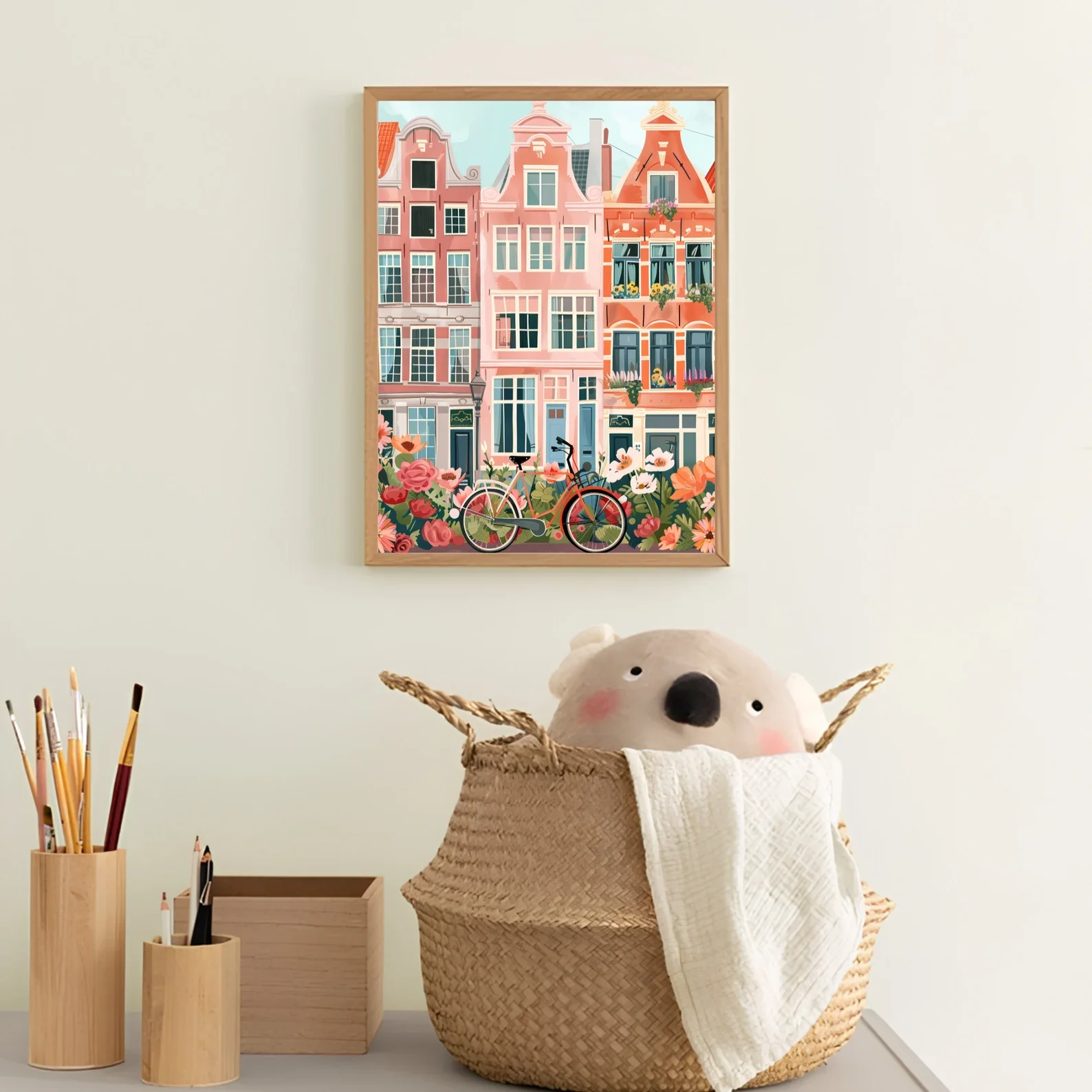 Impresión de Amsterdam, ilustración de Amsterdam, póster de viaje de Amsterdam, nueva ilustración de Yorker, póster de flores, impresión colorida para guardería