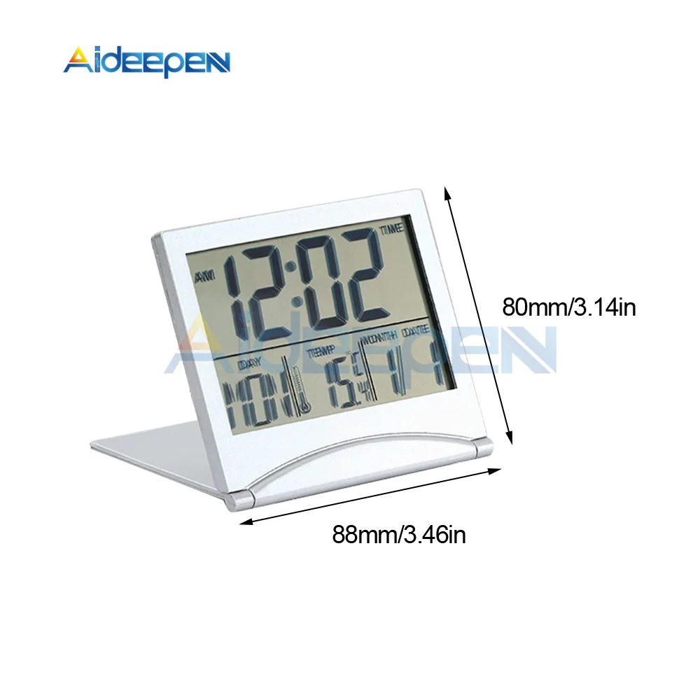 Foldable LCD Digital Alarm Clock Desk Table Weather Station Desk Temperature and Humidity Meter Travel Electronic Mini Clock