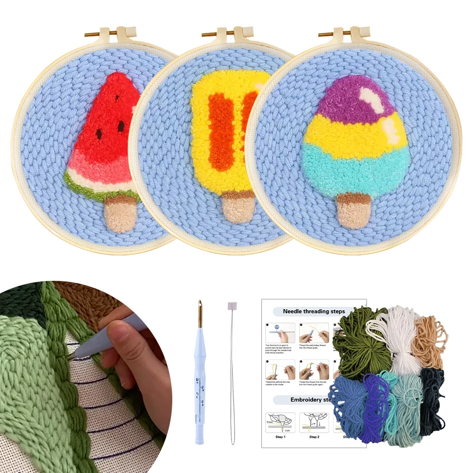 

GATYZTORY punch needle embroidery package Ice cream simple pattern yarn creative handmade set 20x20cm Sewing kit Cross stitch