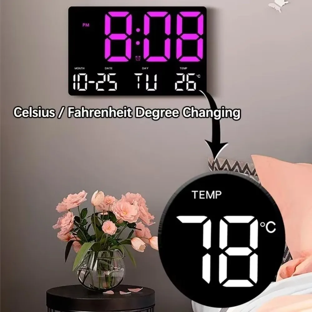 Picture 4: Large Screen Display LED Digital Wall Clock Date Display Temperature Display Electronic Alarm Clock Brightness Adjustment