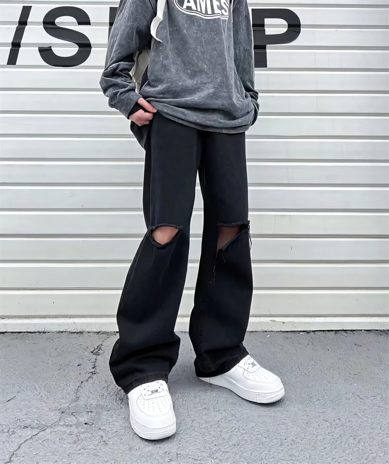 

Retro American High Street Trendy Men's Straight Leg Wide Leg Jeans Summer Wearable Long Pants Cuffed Detail Distressed Denim