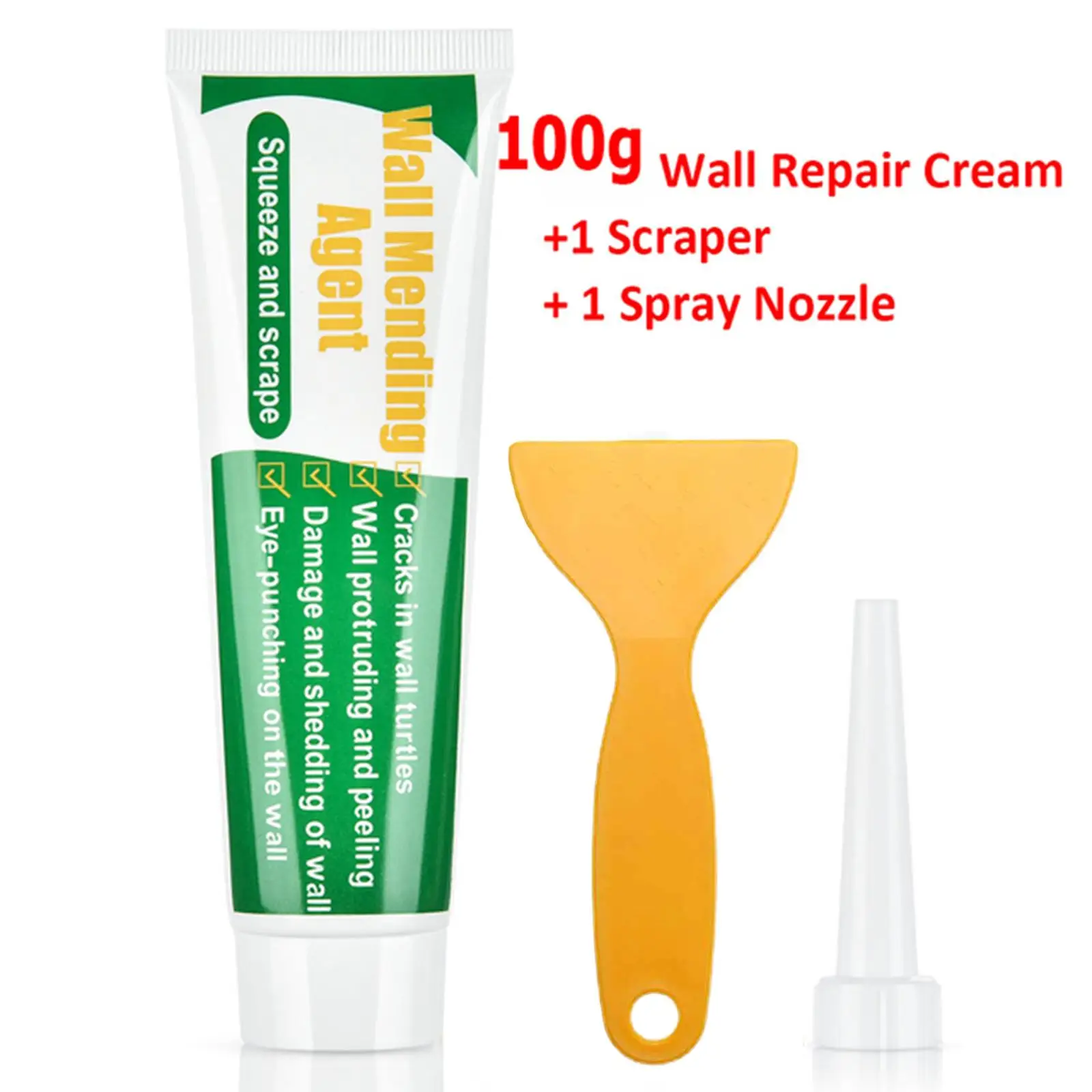 Wall Mending Agent Kit with Pointed Nozzle, Scraper, Wall Repair Paste Drywall Patch Repair for Nail Holes, Peeling, Stains