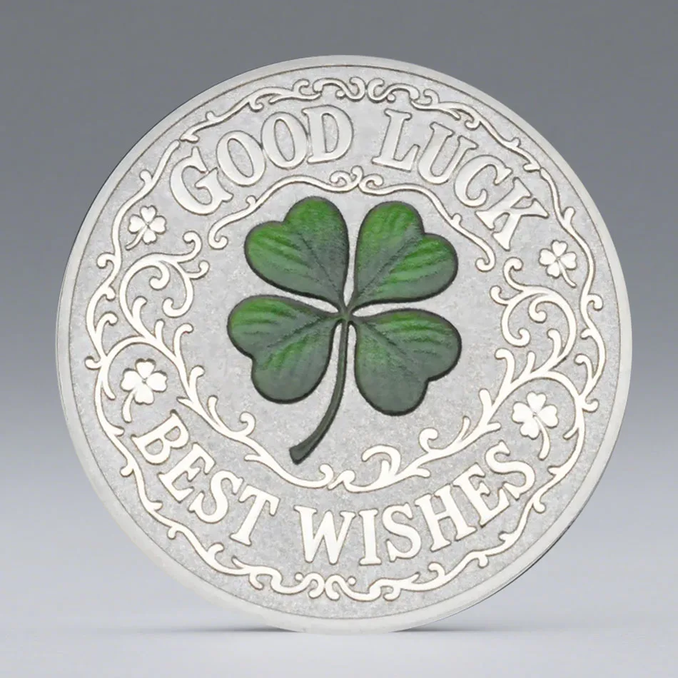 عملة جرين ذا فور ليف كلوفرز لاكي كوليكشن المطلية بالذهب بأربع أوراق أطيب التمنيات تذكارية