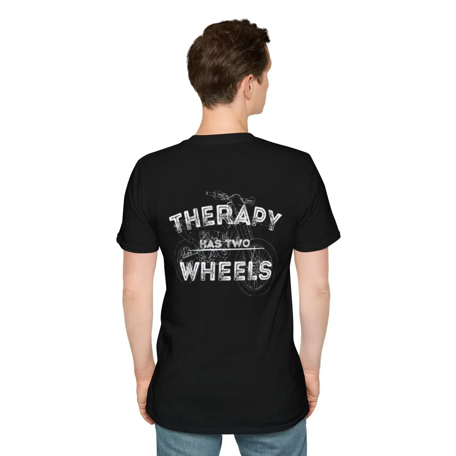 Theraphy has two wheels Schwarzes T-Shirt im Vintage-Stil, gewaschen, Unisex, Streetwear, atmungsaktiv, Herrenmode, Grafik, vielseitig einsetzbar