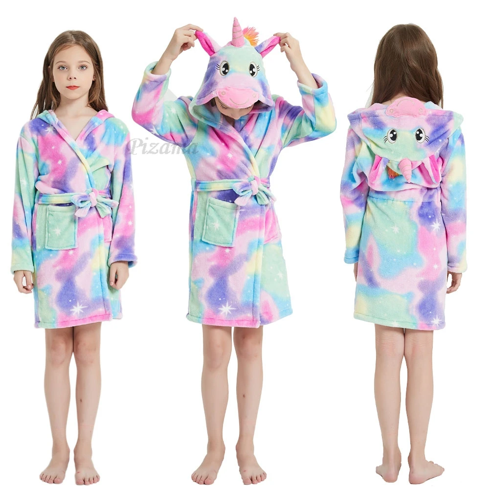 Soft Girl Sleepwear Robe Autumn Winter Children Flannel Bathrobe For Girls Boys Pajamas Comfort Kids Cartoon Homewear 2-12 Years