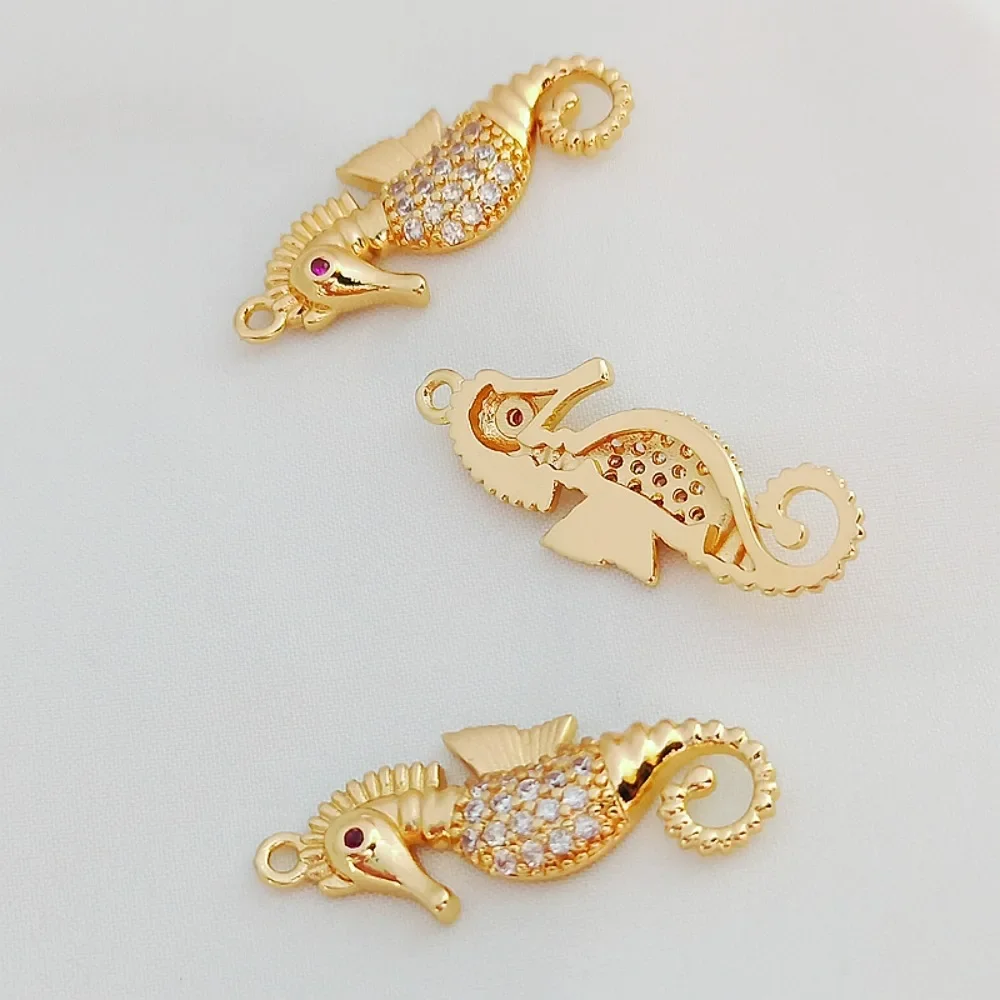

14K Copper-clad Gold Inlaid Zircon Seahorse Pendant Bracelet Necklace Pendant, DIY Handmade Jewelry Accessory 26*8mm