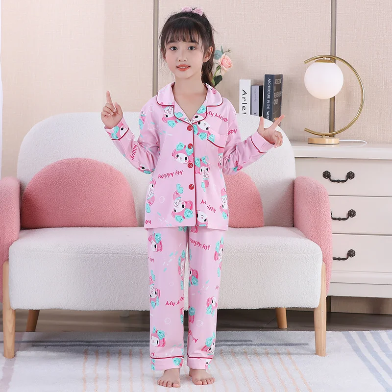 New cute and simple girls pajamas set Melody loungewear Sanrio loungewear cute cartoon Melody girls pajamas two-piece set