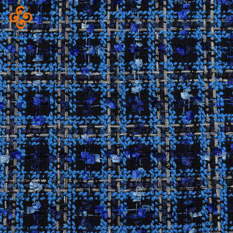 90x145cm Blue Check Tweed Winter Woolen Plaid Fabric Thick Jacquard Dress Short Skirt Coat Fabric DIY Sewing 57 inches Width