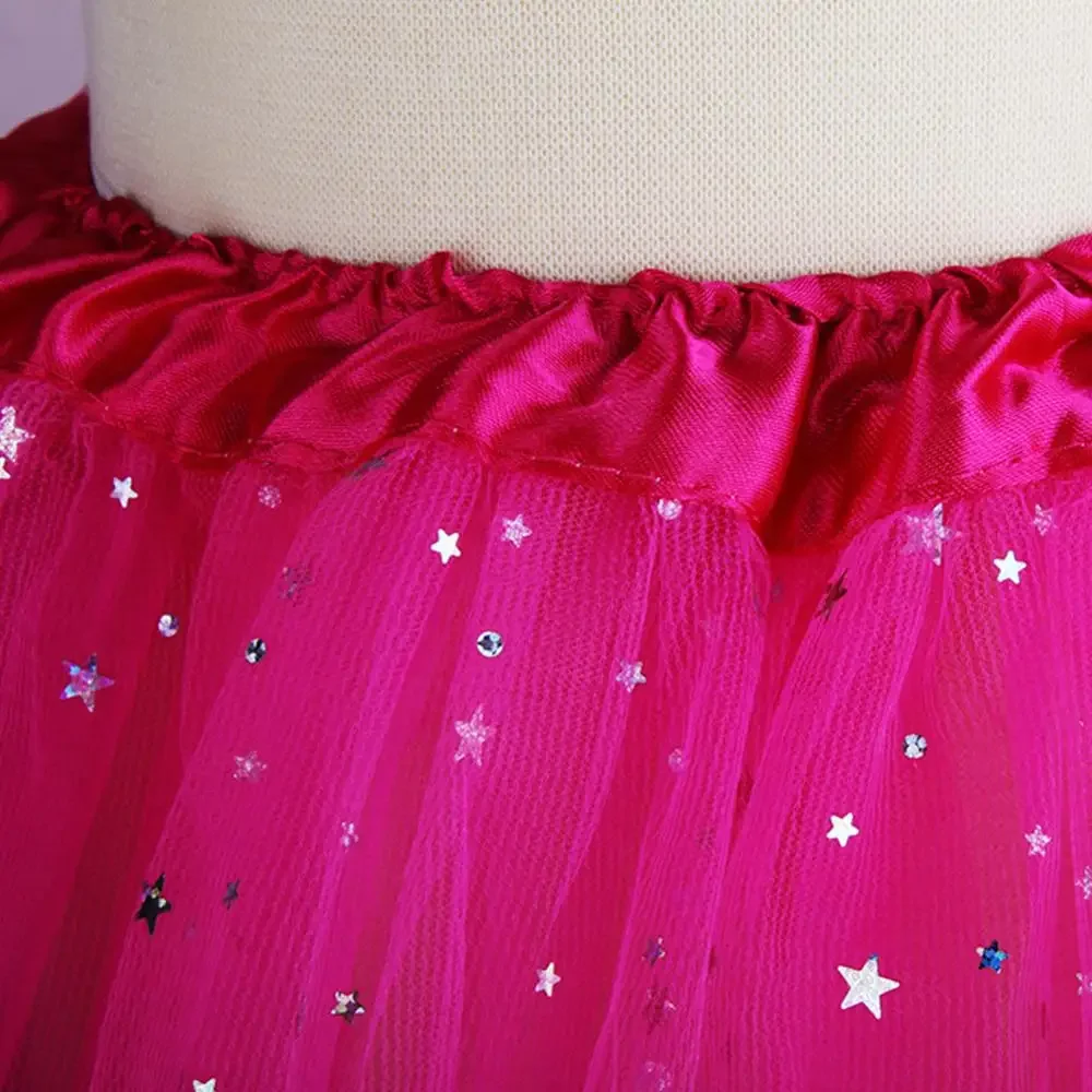 Falda tutú corta de tul con estrellas para niñas, faldas de baile con purpurina para niñas, falda de tul de 3 capas con lentejuelas para niños pequeños, gasa para niños