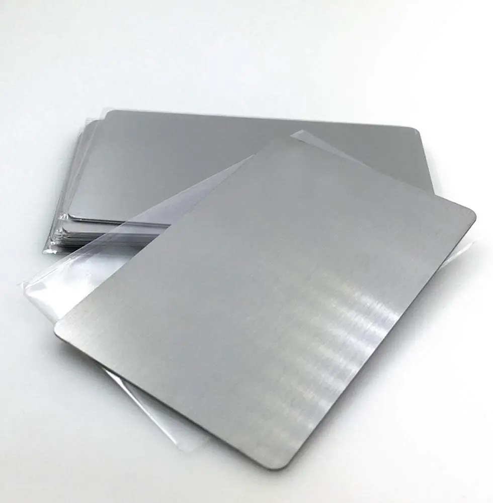 304 Stainless Steel Thick 0.5mm Metal Business Cards Blank Tablet 86X54mm Pack of 10PCS (Silver Brushed Finishing, Blank)