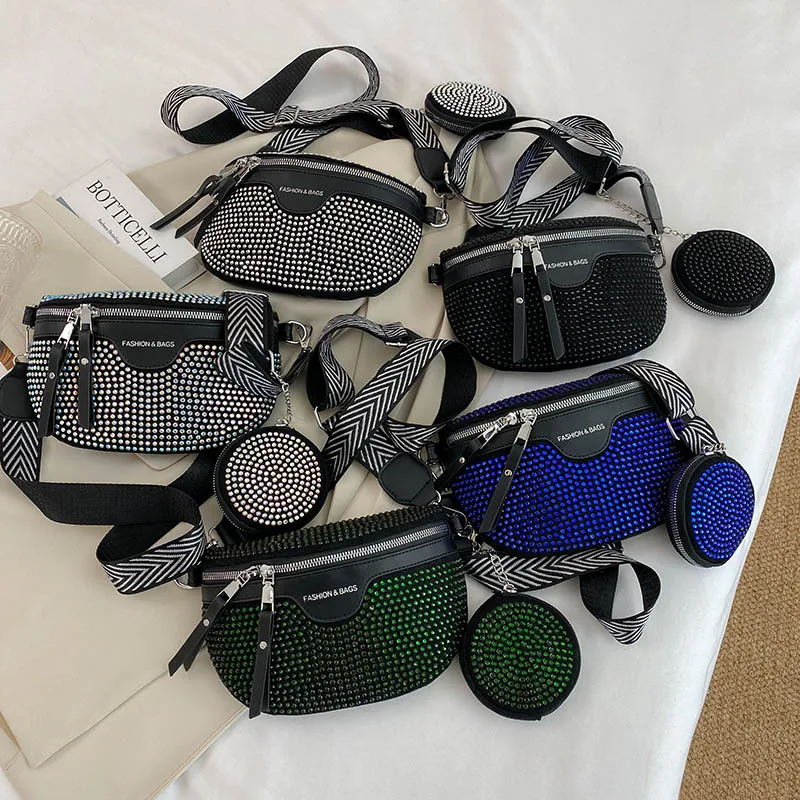 Rhinestones ขนาดเล็ก Fanny Pack สำหรับสตรี Luxury Designer แพ็คเอวแฟชั่นไหล่ Crossbody กระเป๋าสุภาพสตรีเอวกระเป๋า