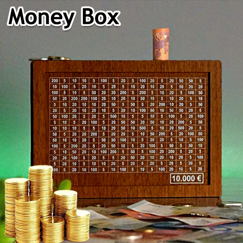 

Money Box Wooden Piggy Banks Cash Boxes with Saving Goal and Numbers Boxes Home Decoration Reusable Assembled Cash Boxes