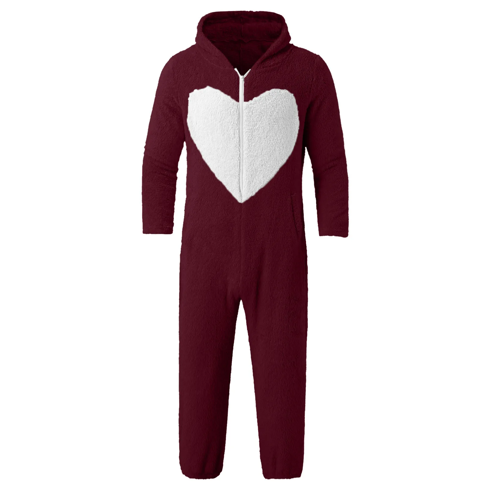 Adults Love Heart Zipper Onesies Winter Women Pajamas Jumpsuit Men Couple Costume Cosplay Flannel Sleepwear Pyjamas Homewear