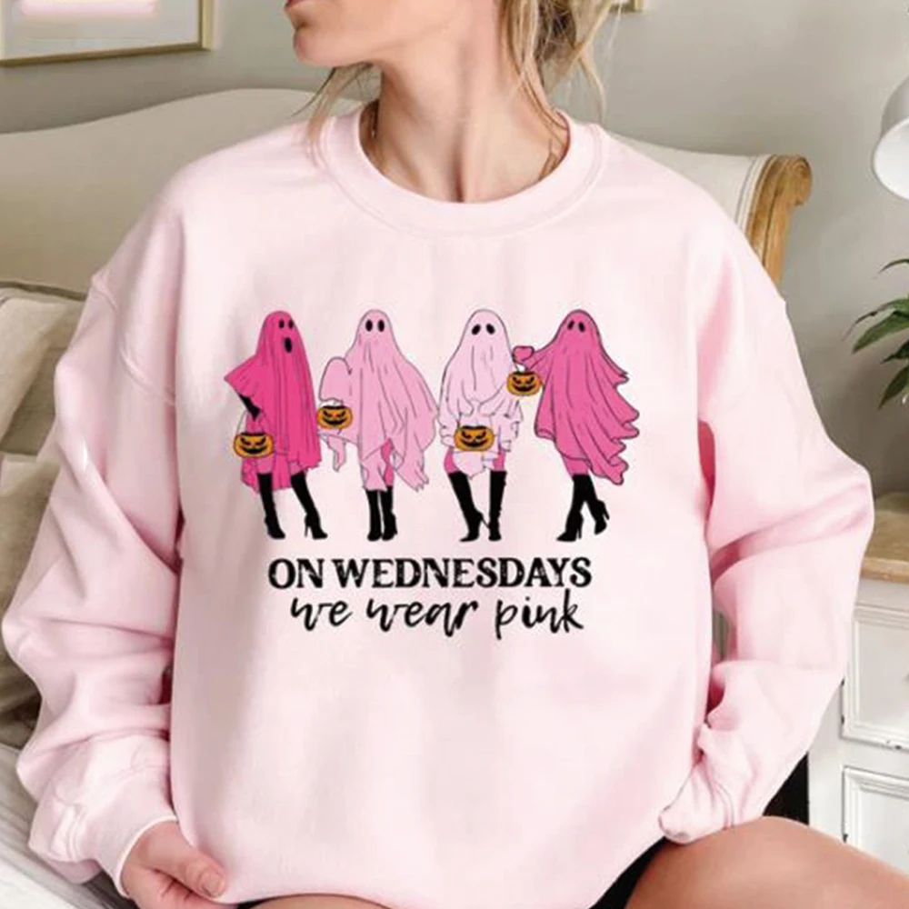 On Wednesday We Wear Pink Ghost Sweatshirt Mean Girls Ghost Hoodie Pink Ghost Shit Mean Girls Halloween Tee Unisex Sweatshirts