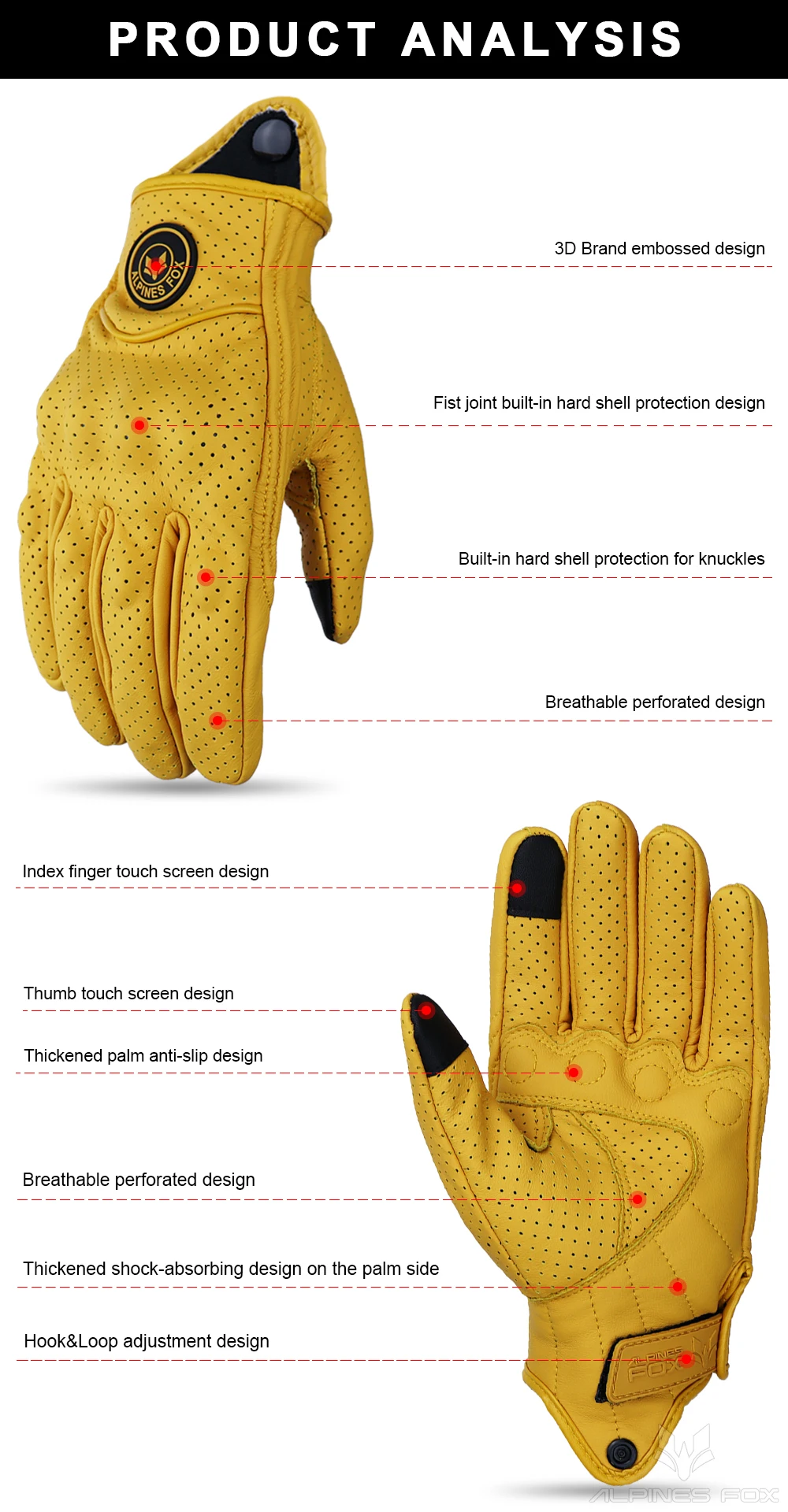 Vintage Ziegenleder Motorradhandschuhe Sommer Herren Gelb Retro Leder Motorradfahrer Guantes Motorrad Motocross Handschuh M-XXL – Detail 8