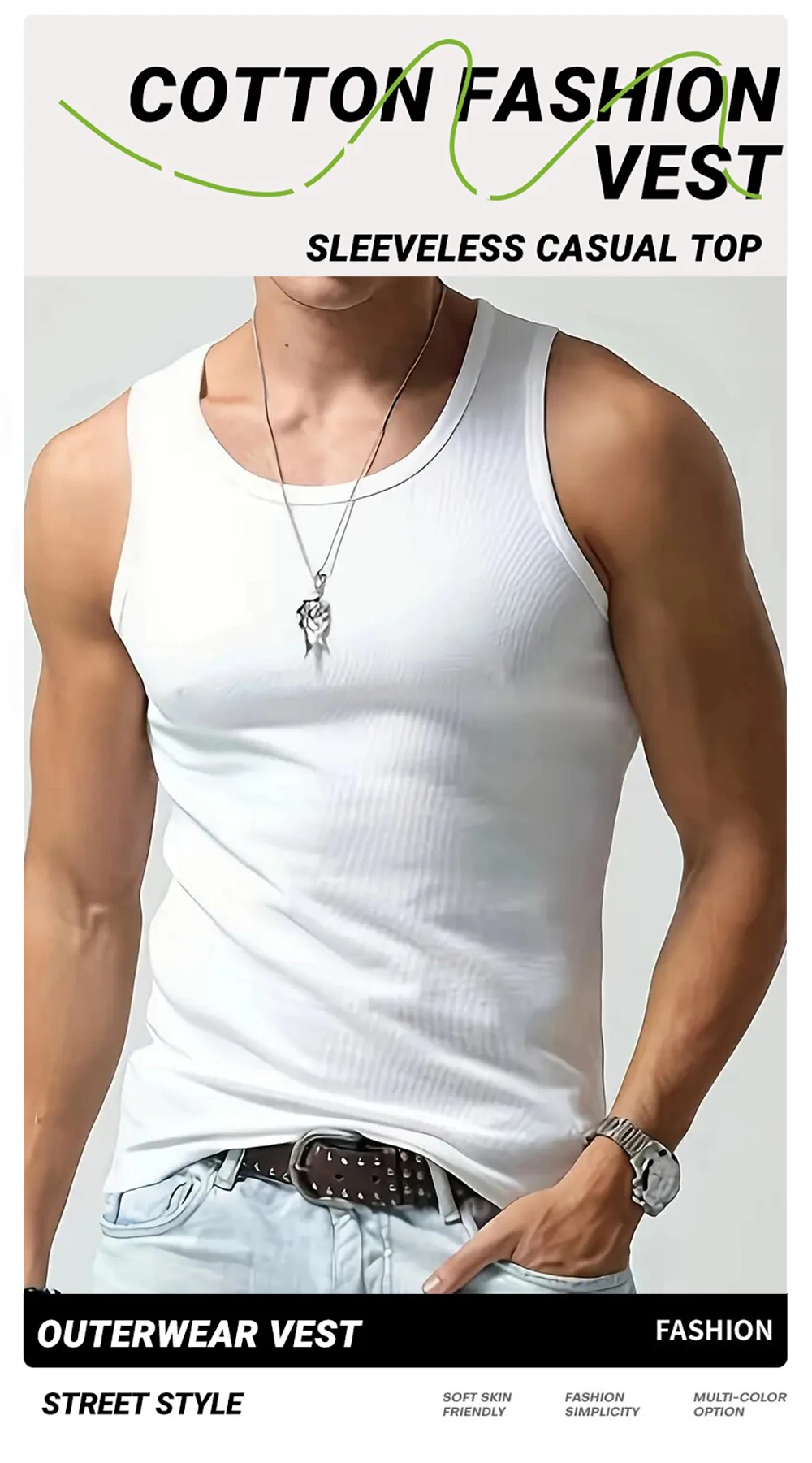 Personalisierter, individuell bedruckter und mit Text versehener ärmelloser Herren-Trainingsweste, Sport-Fitness-Freizeit-Tanktop, koreanische Street-Fashion-Kleidung, bequemes T-Shirt – Detail 4