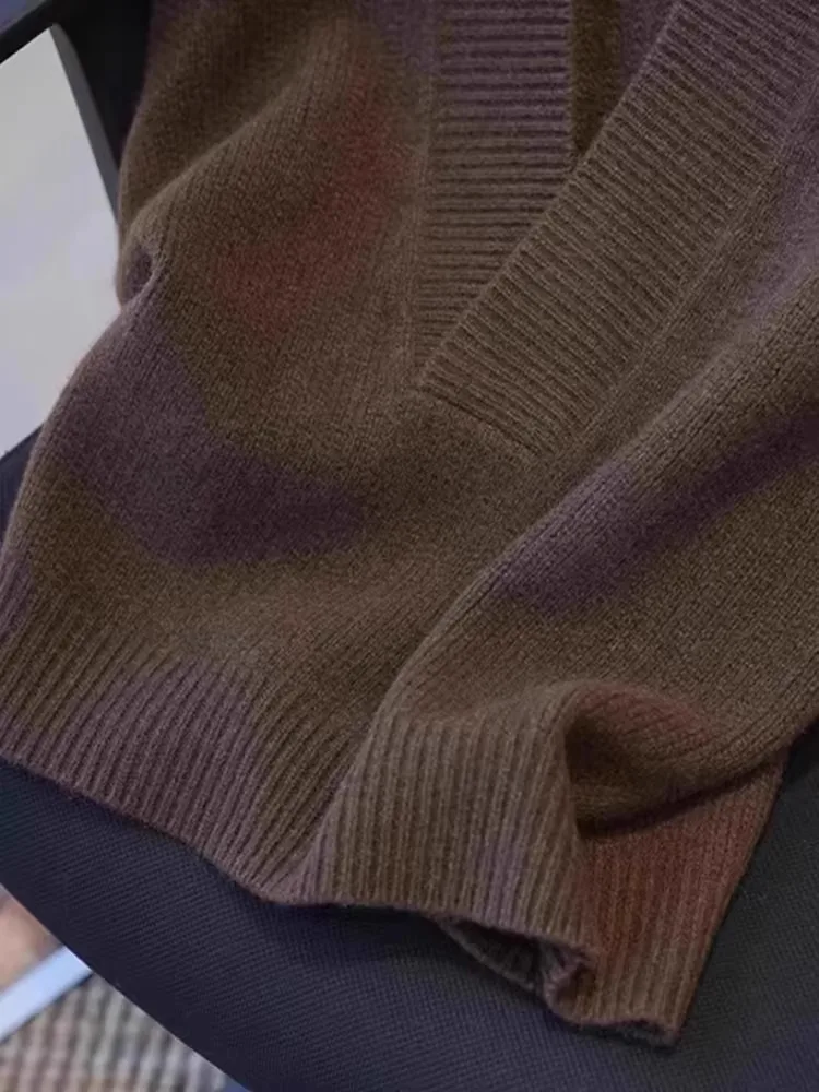 Autumn Winter Lazy Sle V-Ne Knitted Wool Sweater Vest Loose Slimming  Color Svel Vintage Inner Wear