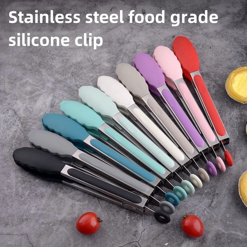 

Food Grade Silicone Tong Creative Non-Slip Silicone Bread Tong Stainless Steel Cooking Tongs Kitchen BBQ Tongs Tools Accessories