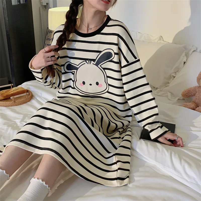 

Sanrio Pochacco Women's Sleep Dress Kawaii Cartoon Student Sleepwear Long Dresses Pajamas Autumn Sleeping Skirt Home Clothes New