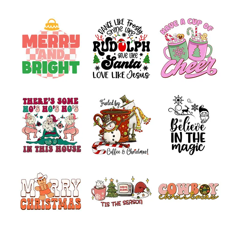 Merry Christmas Printed Vinyl Thermosol Applique Iron-On Transfers Patches For DIY Clothing Handbags Etc. T16579